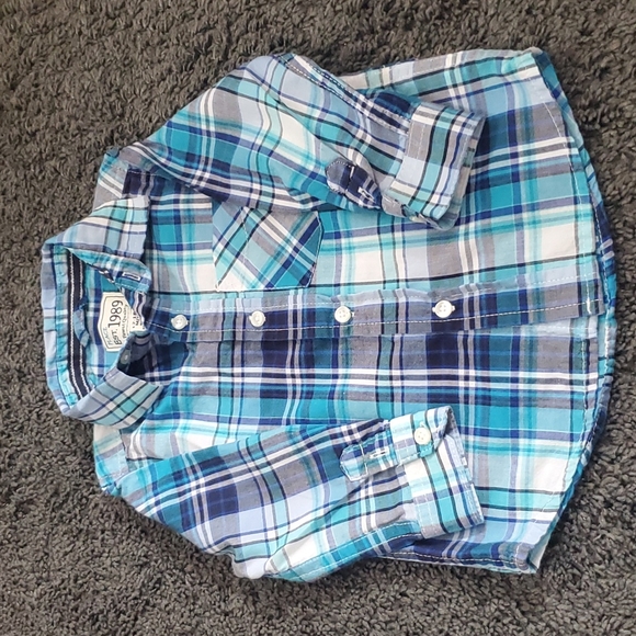 Children's Place Plaid Button Down Shirt  Blue Size 12-18 Months - Picture 2 of 9